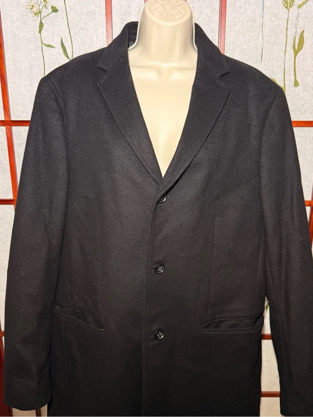 Banana Republic black single-breasted wool-blend topcoat jacket men size L